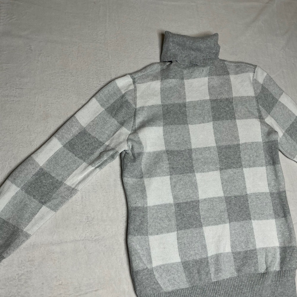 LLBean Women's Gray White Buffalo Plaid Turtleneck Sweater Size Small